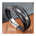 Trendy Vintage Design Men's Cuff Bracelets Multi Layer Charm Magnet Buckle Anchor Hand Jewelry for Anniversary