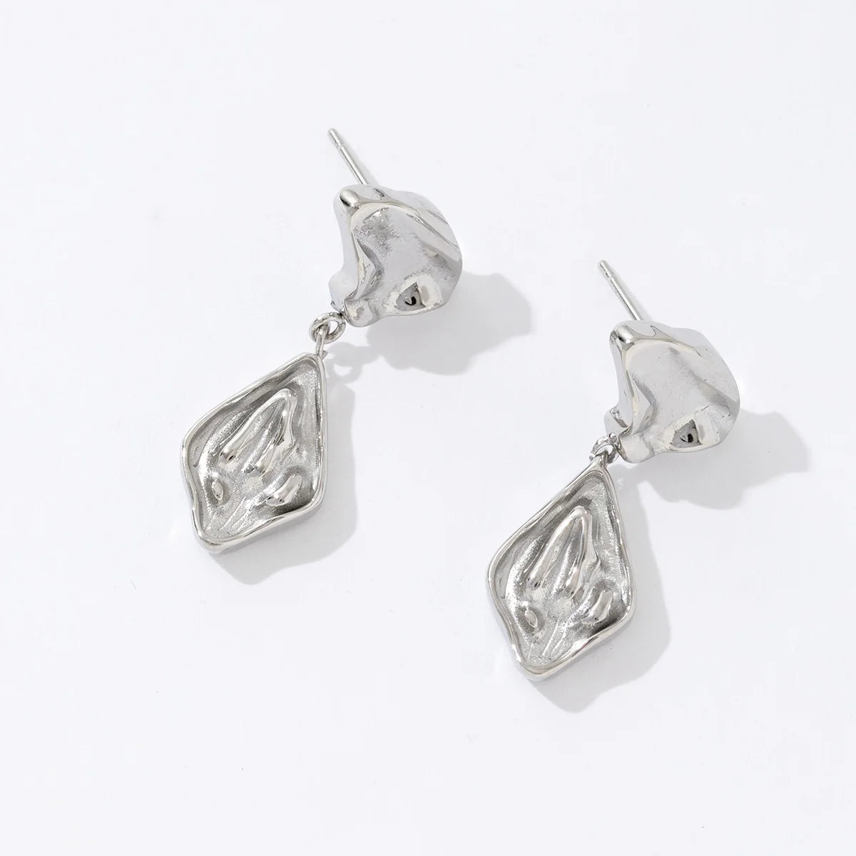 New Fashion Silver Plated Stainless Steel Hypoallergenic Chunky Irregular Pendant Earrings