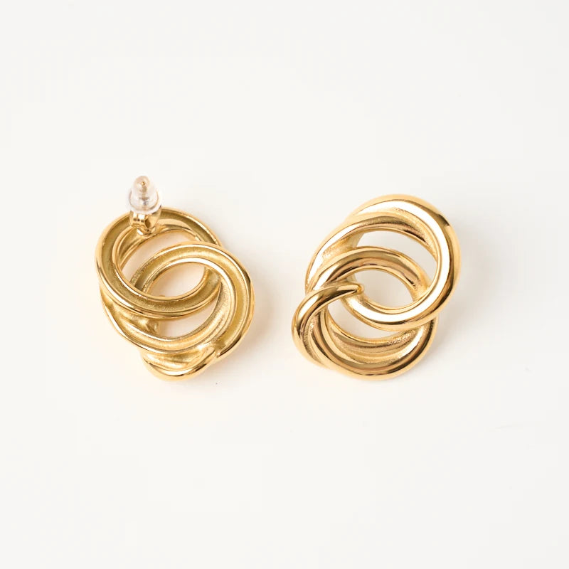 Trendy Jewelry Stainless Steel 18k Gold Plated Stainless Steel Double Circular Earrings