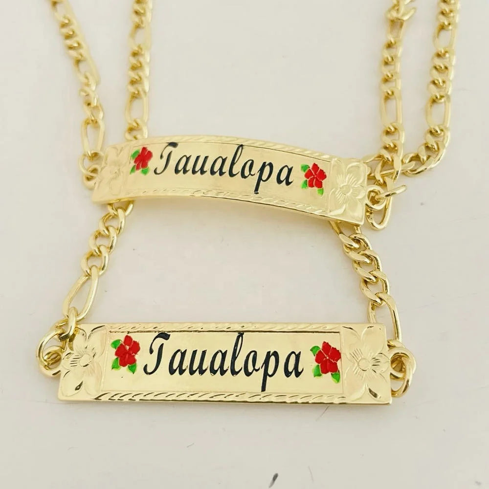 JX241 Personalized Name Set Enamel Flower Necklace Chain Pendant Adjustable Bracelet Anniversary Birthday Graduation Gift Women