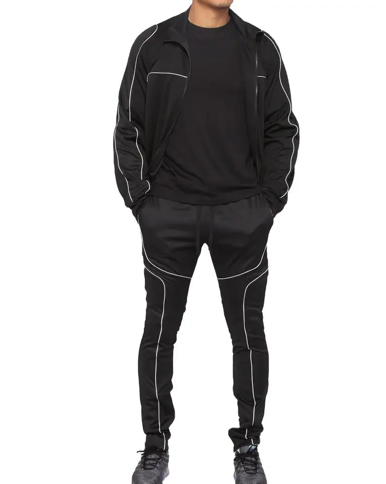 Men's Custom Nylon Reflective Stripe Training Jogging Sportswear Tracksuit New Design 2 Piece Zipper Set Breathable Features
