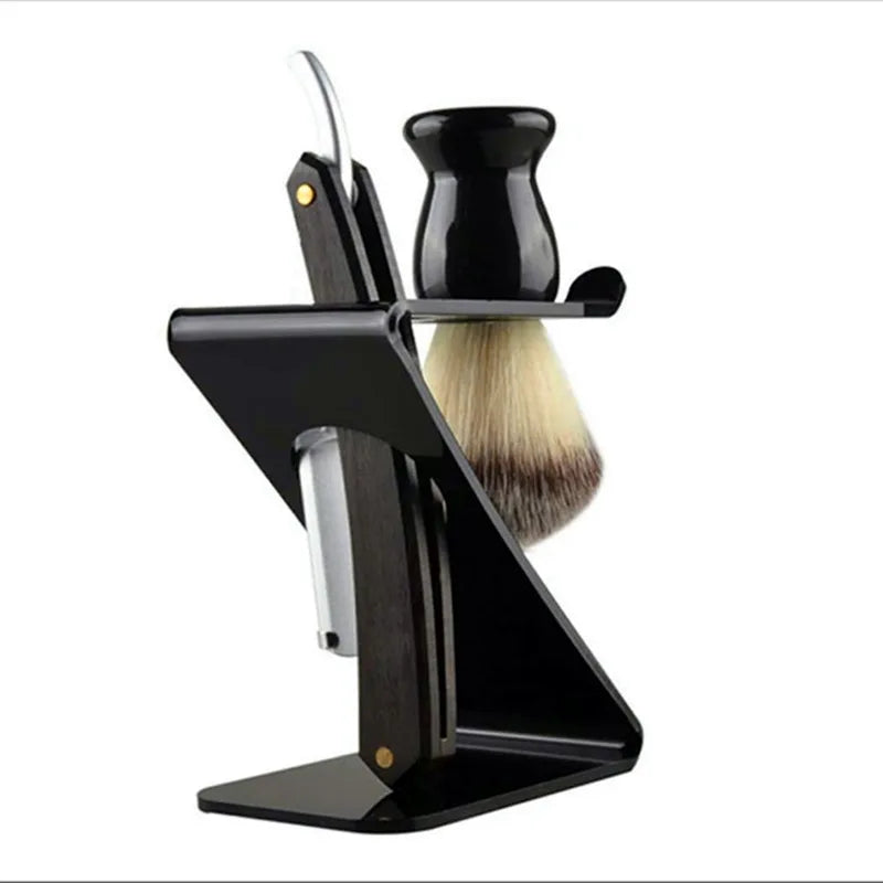 Private Label Shaving Kit Black Acrylic Shaving Brush StandShaving Straight Razor Stand Shaving Brush and Razor Holder