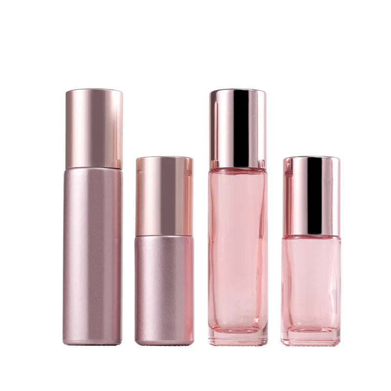 RTS 10 ML Matte Rose Gold Glass Eye Cream Perfume Roll on Bottle With a Rose Gold Cap and Metal Ball Roller