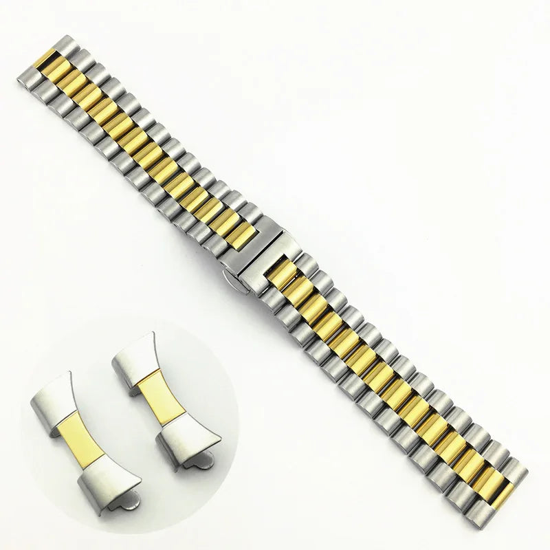 Yunse Breathable Fashion Designer Custom 3 Bead Solid 316L Stainless Steel Smartwatch Band Butterfly Clasp Curved End Metal for