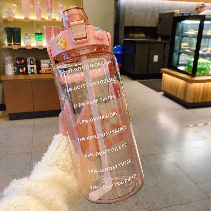 2000ml Large Capacity Eco-Friendly Minimalist Plastic Water Bottle Outdoor Sports Portable Travel Transparent with Scale