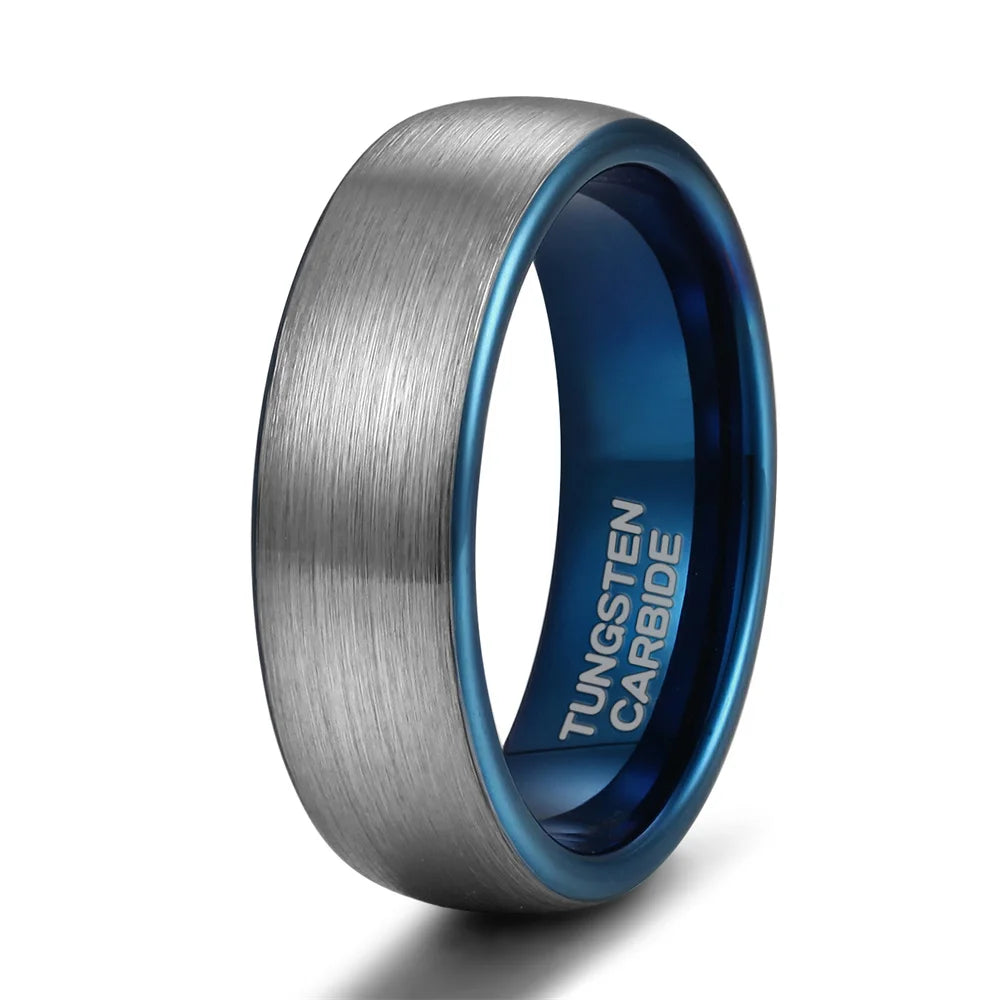 OAHLAN 4/6/8mm Waterproof Personalized Tungsten Carbide Ring Men Dark Silver Brushed Blue Dome Wedding Band Fashion Jewelry