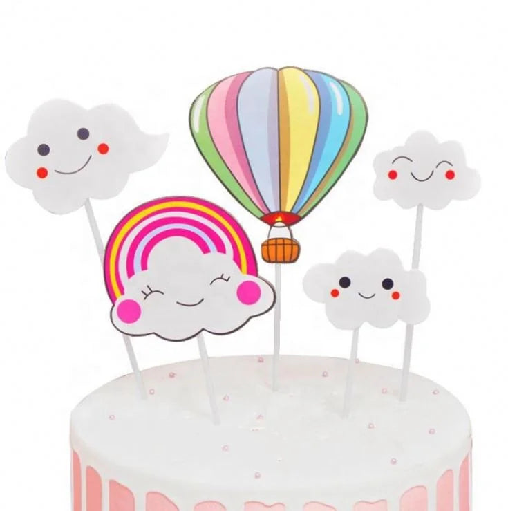 Hot Air Balloon and Cloud Cake Topper Paper for Birthday Decorations