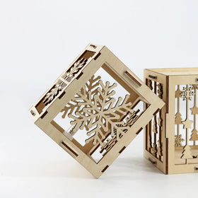 Wholesale Unfinished Folk Art LED Christmas Wooden Light Boxes Engraved Hanging Wood Lanterns with Candle Holder