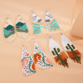 Handmade Lancui Tassel Cactus Women's Earrings Blue Sky Moon Sun Pastel Pink Miyuki Seed Beaded Dangle Earrings