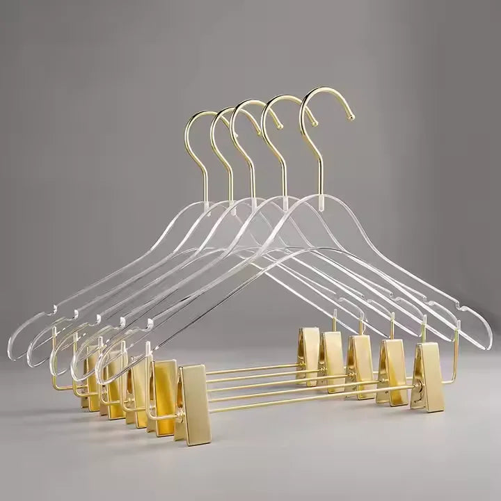 Heavy Duty With10cm/15cm Golden Hooks Acrylic Clear Hanger With Clips