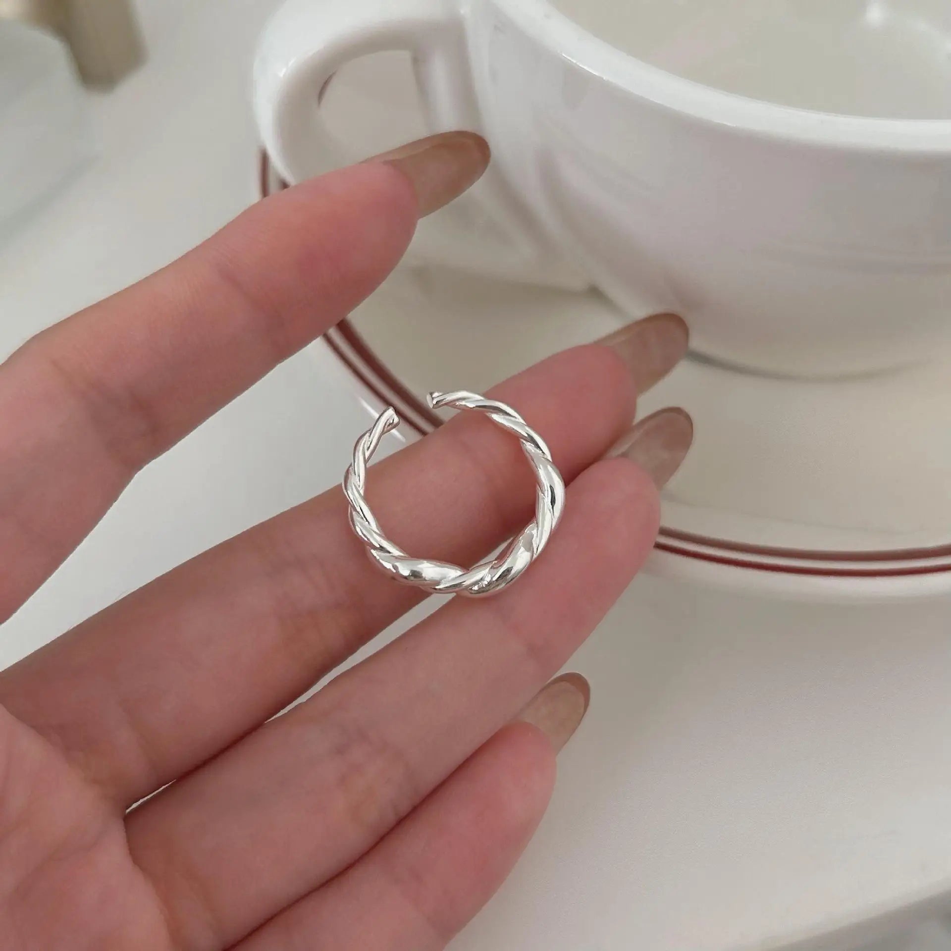 Vianrla S925 Sterling Silver Fine Minimalism  Shrink Jewelry Open Adjustable Ring for Special Gift