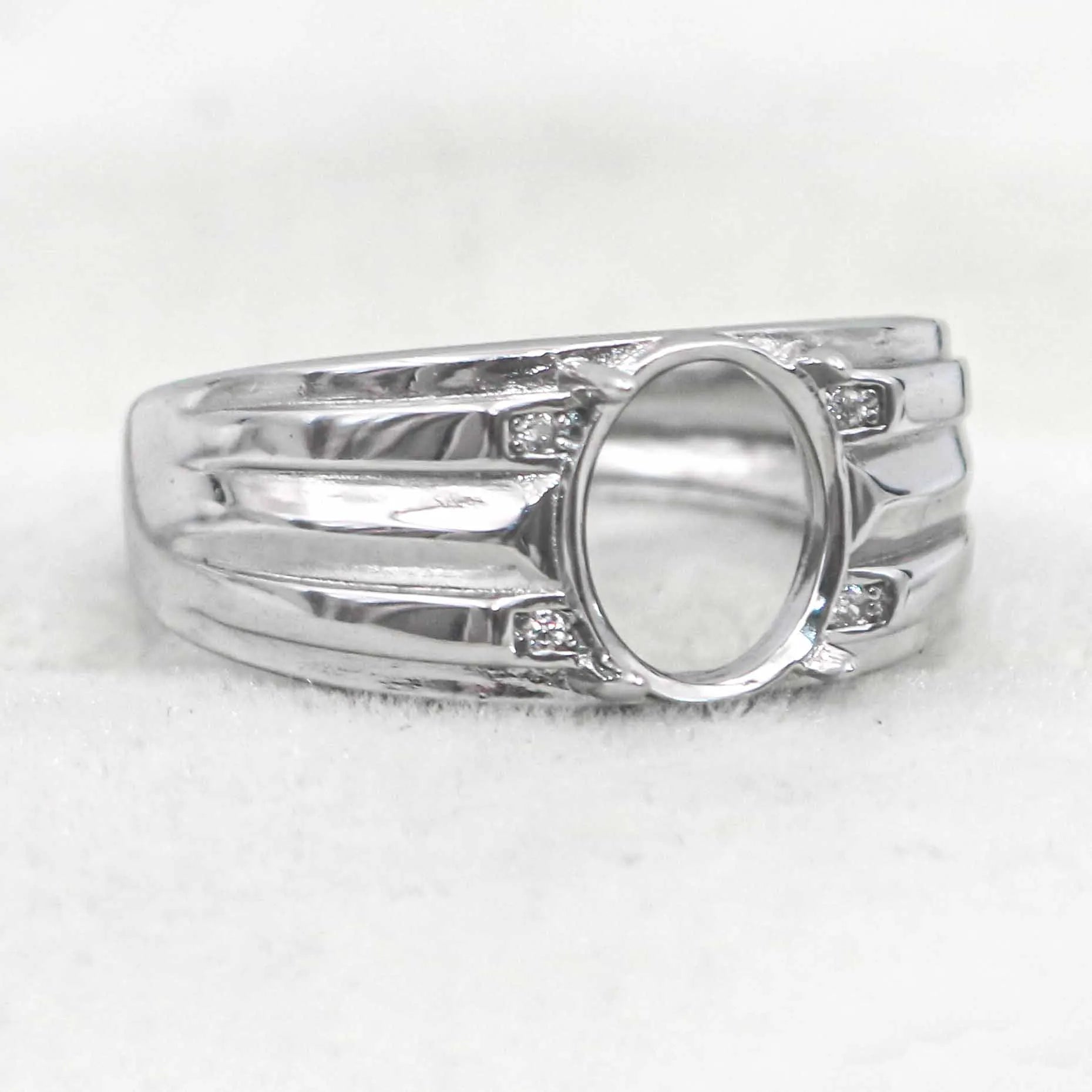 Sterling Silver 8*10mm Semi Mount Men's Ring Frame Empty Blank Claw Setting S925 Base Holder Without Center Stone for DIY Inlay