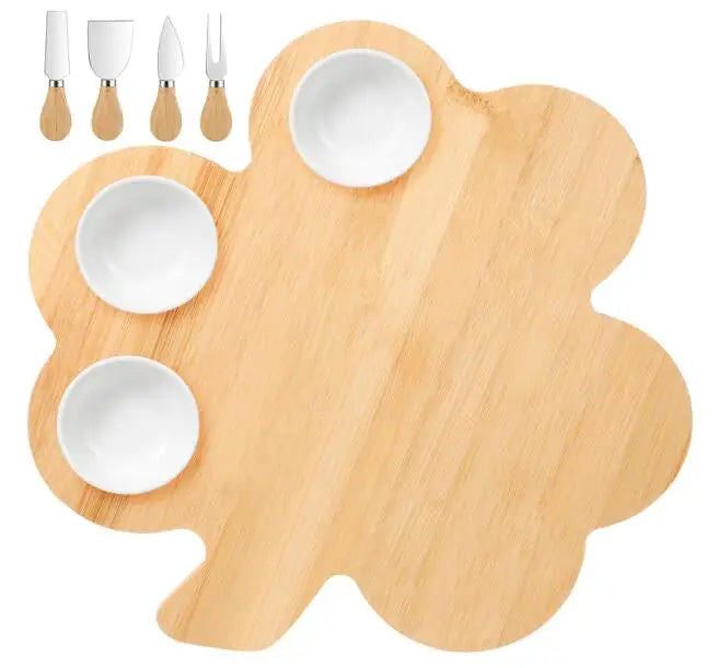 Rectangle Shaped Bamboo Cutting Board Serving Tray 3 Dip Bowls 4 Charcuterie Knives Kitchen Party Charcuterie Board 1.5cm Thick