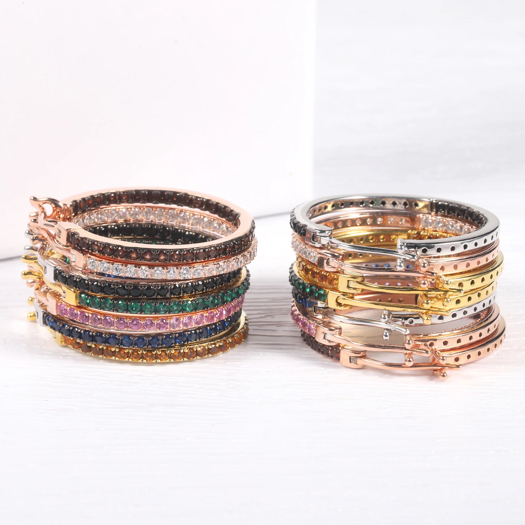 RZ0013E China Abiding Factory Price 1.5mm Nano Colorful Gemstone 925 Silver Hoop Earrings Jewelry