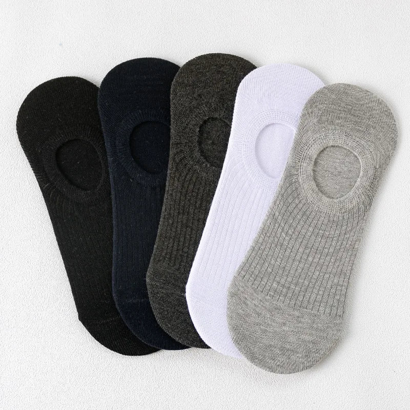 Men's High Spring Summer Short Tube Silicone Non-Slip Socks Breathable Cotton Invisible Drawstring New Invisible White Black