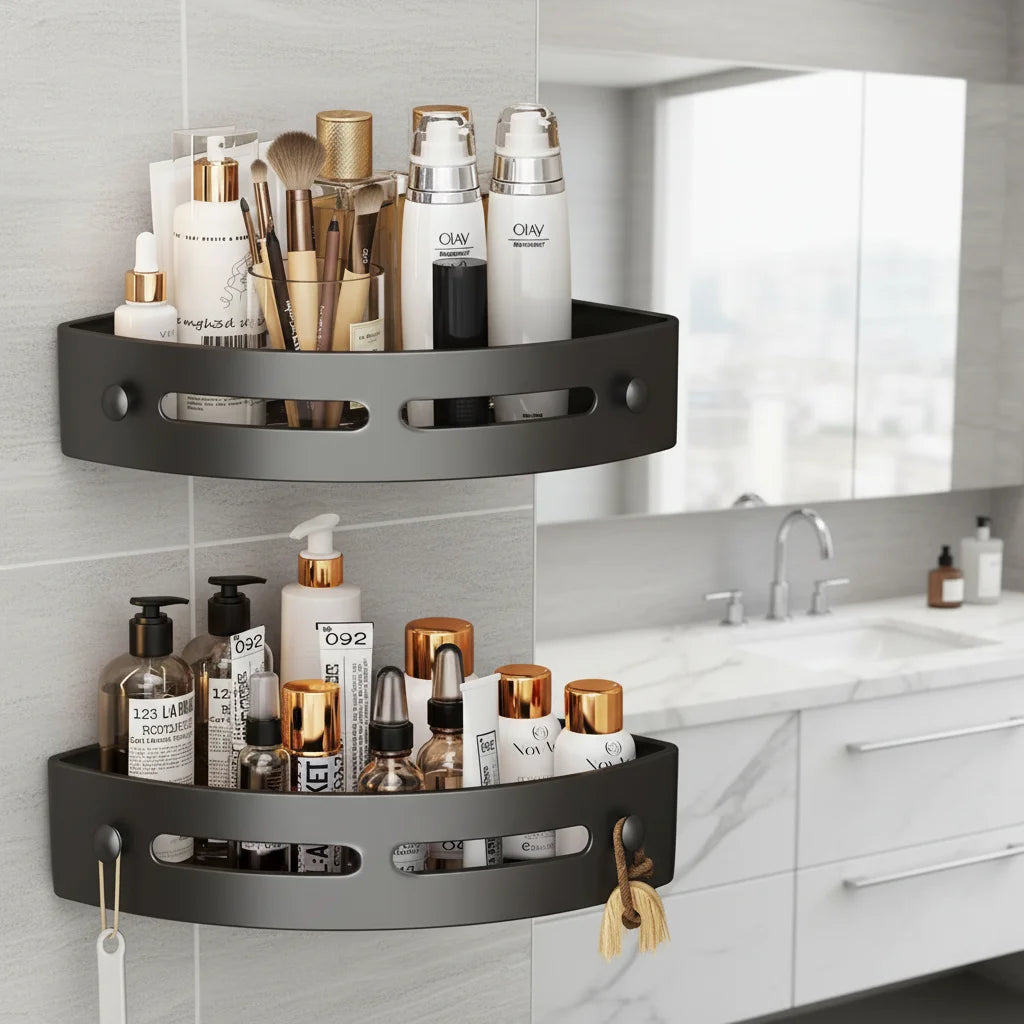 Factory Modern Metal Kitchen & Shower Organizer Wall-Mounted Bath Shelf Corner Caddy Rack No-Drilling Bathroom Storage Solution
