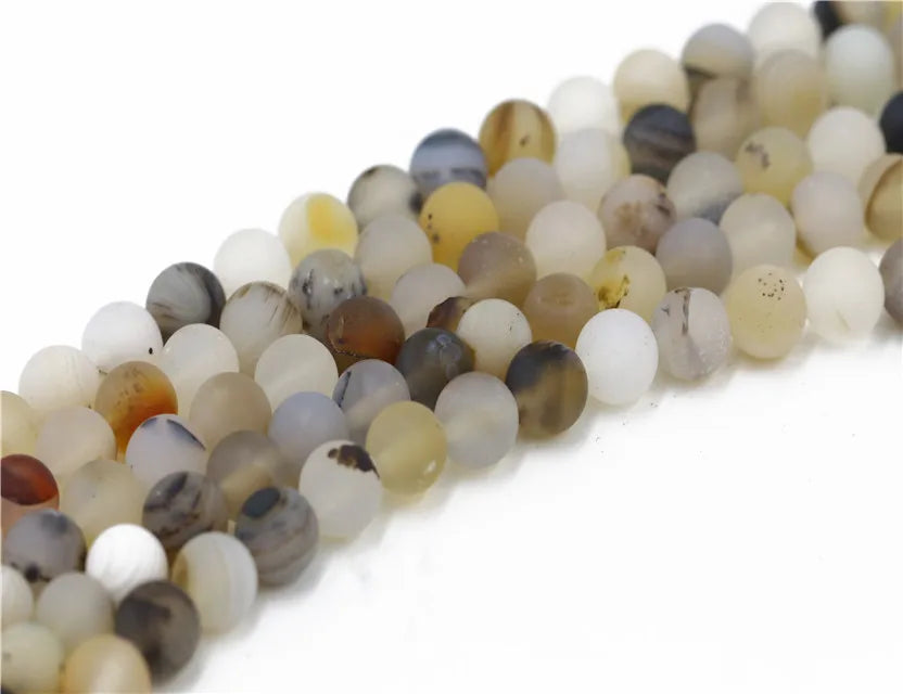 Natural Stone Beads 8MM Loose Round Matte Fire Agate Stripe Agate Gemstone for Jewelry Making