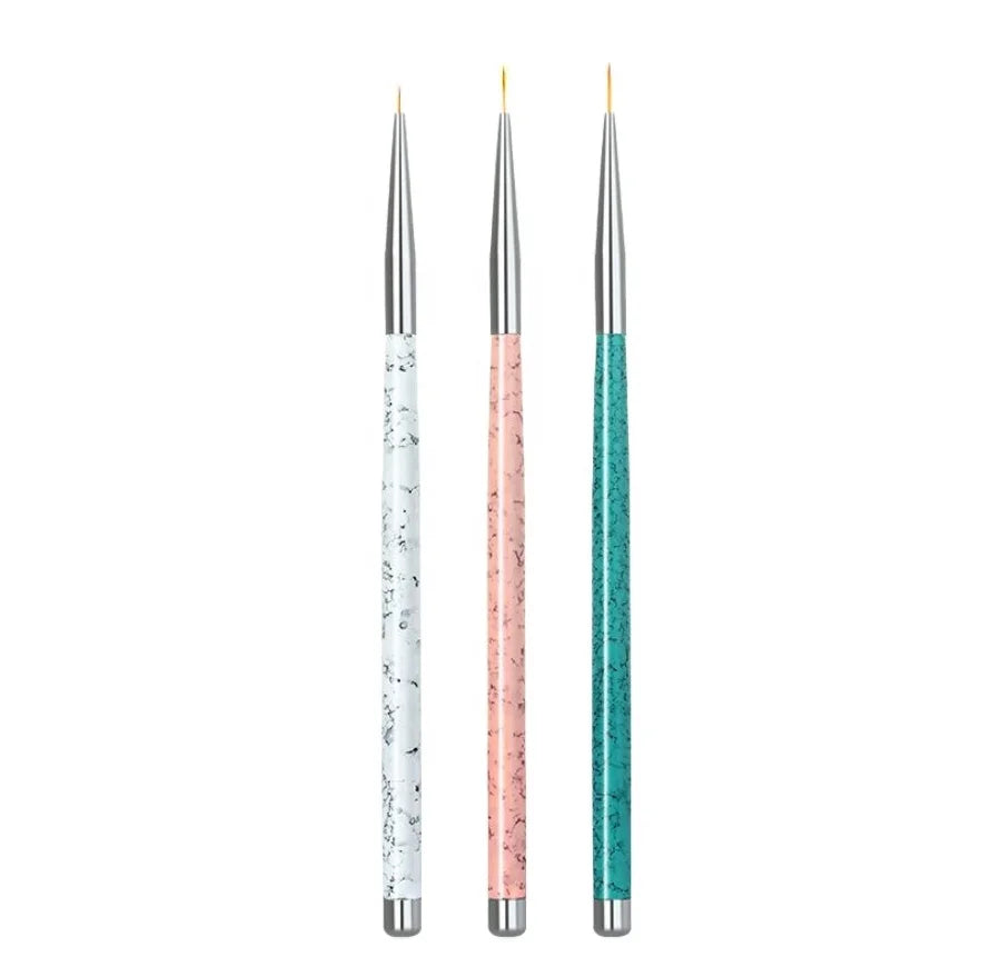 Wholesale 3pcs Luxury Long Short Liner Gel Nail Art Brush Set Professional Nylon Metal Handle Nail Art Draw Liner Pen Nail Salon