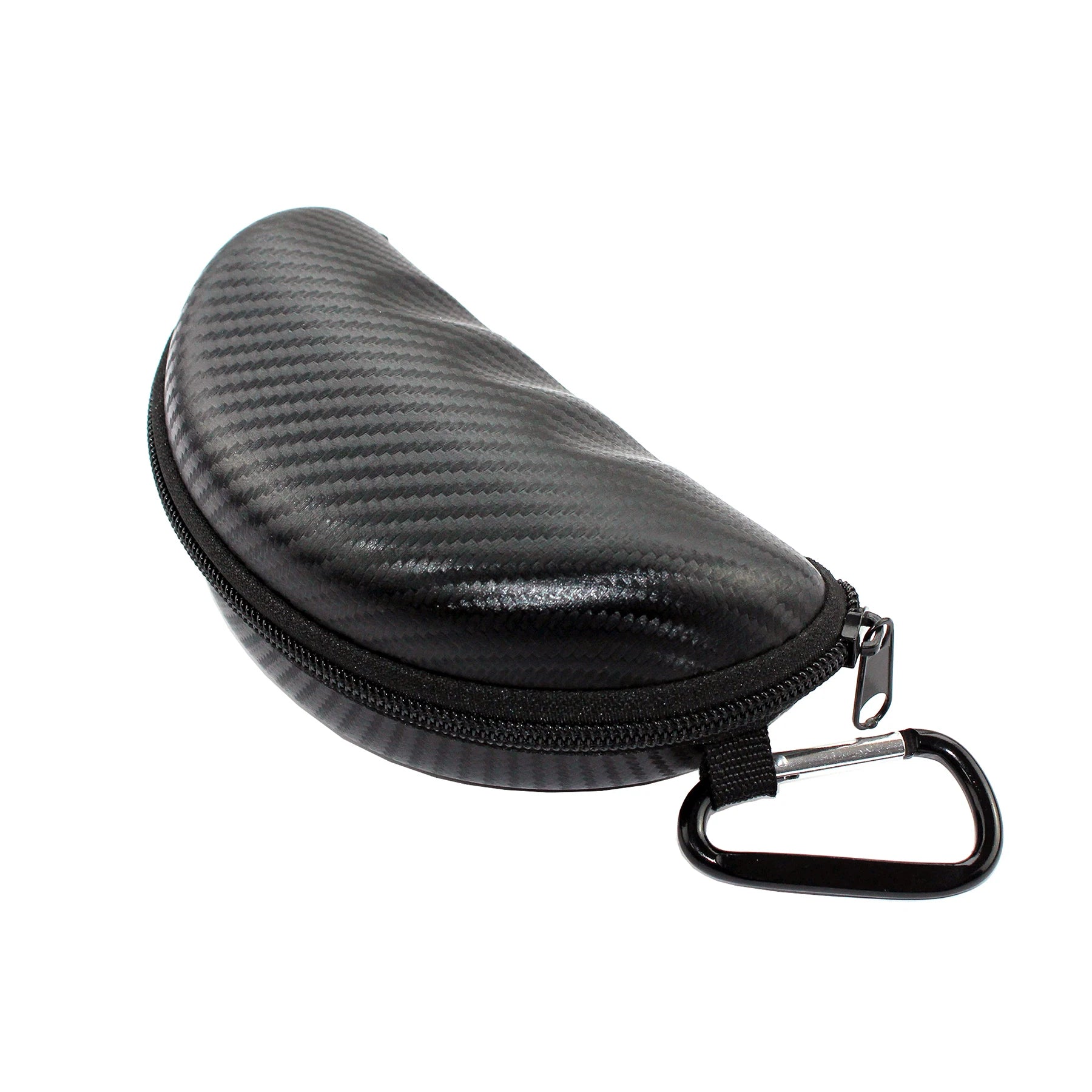 Large Outdoor Sports Sunglasses Eyeglasses Case 4013B Classical Zipper Carbon PU + EVA Semi-Hard Aluminum Carabiner Black 90g