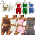 JIUBAJU Gym Yoga Set Solid Tank Tops Matching Short Legging 2023 Casual Soft Breathable 2 Piece Sportswear Sets