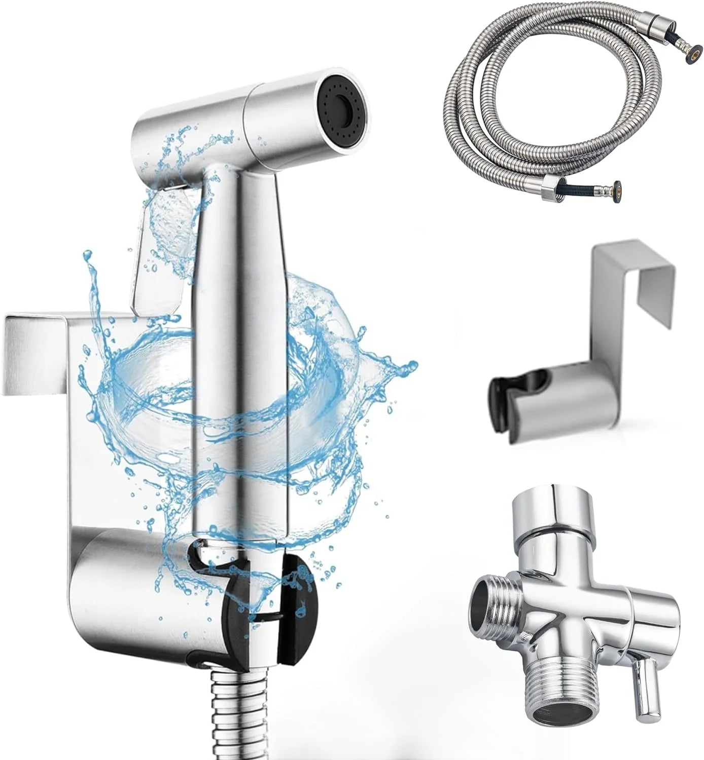 Shattaf Adjustable Water Pressure Handheld 304 Stainless Steel Toilet Shower Bidet Sprayer Set