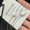 Baroque Freshwater Keshi Pearl Necklace with Silver Chain Ke'shi Natural Collarbone Bean Style Silver Necklace
