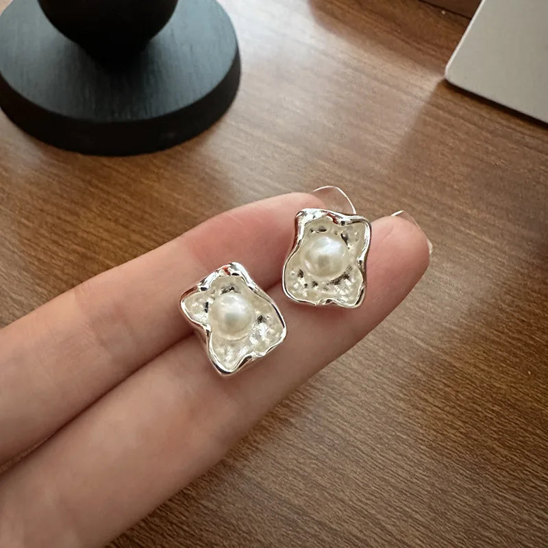 925 Sterling Silver Korean Luxury Freshwater Pearl Flower Stud Earrings for Girls Women Christmas Gifts
