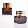Empty Small 15g Luxury square Ice Jar 15ml Amber Glass Cosmetic Storage Facial Cream Jar with Package Box