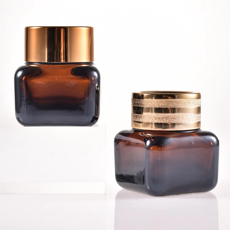 Empty Small 15g Luxury square Ice Jar 15ml Amber Glass Cosmetic Storage Facial Cream Jar with Package Box