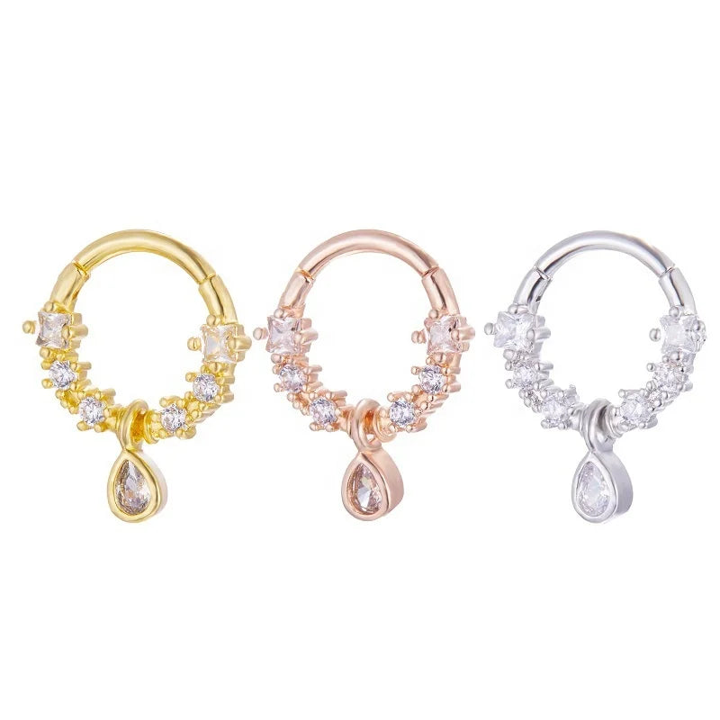 Gaby New Nose Rings for Women Septum Clicker Stainless Steel Star Teardrop Nose Ring Hoop  Septum Piercing Jewelry