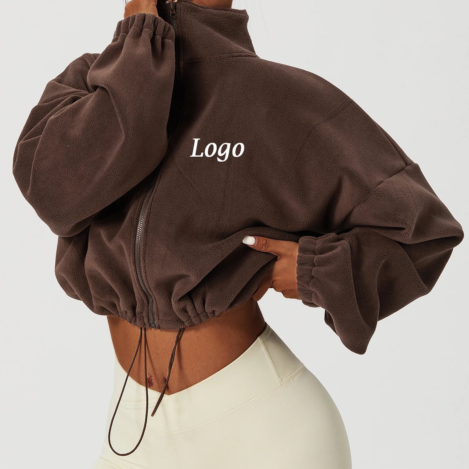 Wholesale Cotton Terry Hooded Sweatshirts for Women Long Sleeves Warm Casual Fleece Yoga Jacket with Zipper Drawstring for Girls