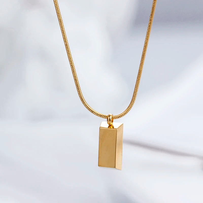 Gold Brick bar Bullion Personalize Necklace Lucky Cube bar Bullion Necklaces Gold bar Hiphop Pendant Chain Necklace for Mens