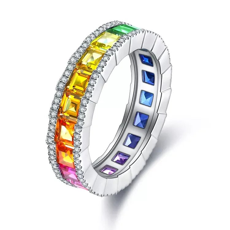 New Arrival Eternity Band Ring Sterling 925 Silver Rainbow Diamond Rings for Women Christmas Gift Envio Gratis