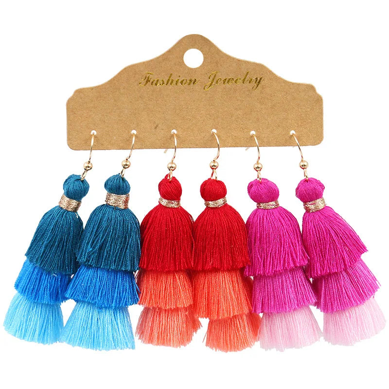 Cheap Geometric Fashion Colorful Earrings for Women Bohemian Tassel Earrings Set