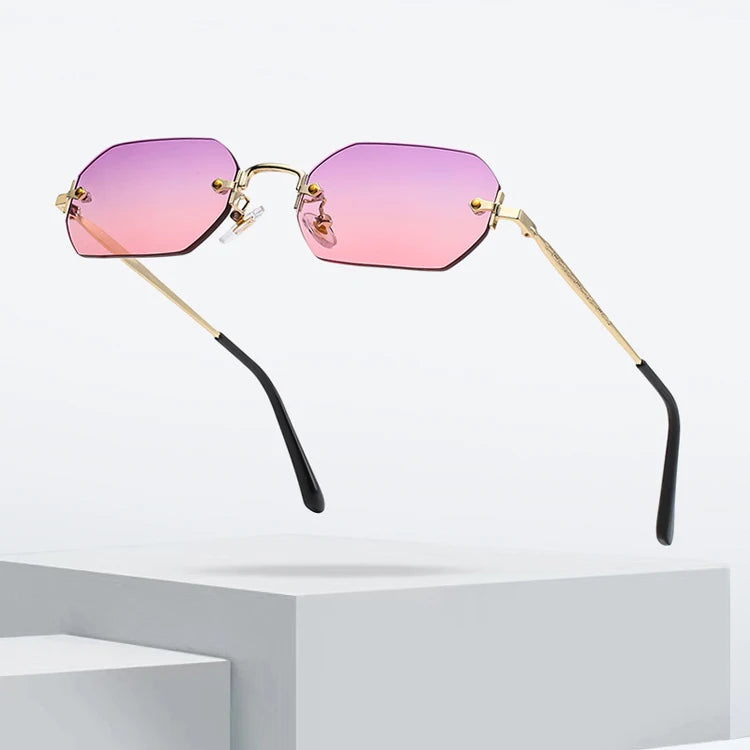 2021 Vintage Polygonal Fashion Sunglasses for Women Gold Geometric Rimless Frameless with UV400 Protection New Metal Material