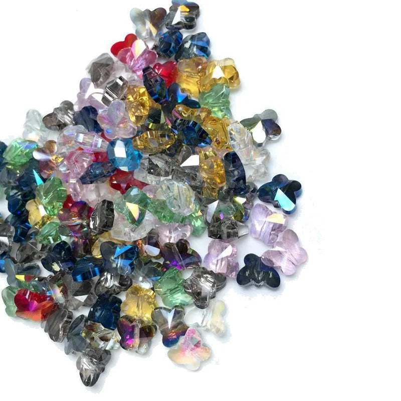 Colorful Crystal Butterfly Beads for Jewelry Making DIY Earring Pendant Necklace Accessories 100 PCs/Lot
