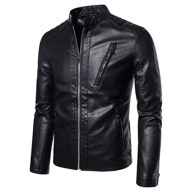 Men's Leather Jacket Stand Collar Cardigan Motorcycle Jacket Spring Coat Wholesale