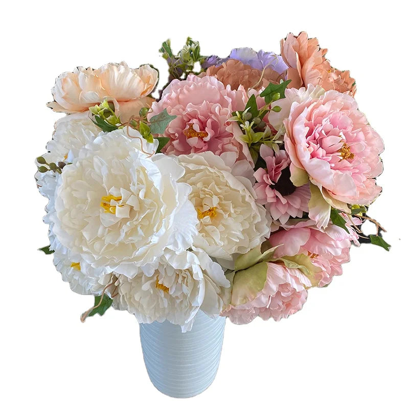 Wholesale 11-Head Poland Peony and Sunflower Artificial Flowers Mix for Christmas Graduation Valentine's Day Occasions