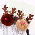 Christmas Antlers Fur Ball Fluffy Puff Pom Pom Keychain Elk Antlers Plush Key Chain Christmas Gift Bag Pendant for Woman Jewelry