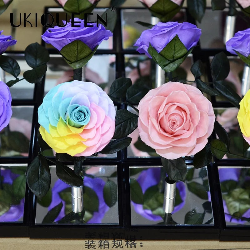 Florist Supplies Real Natural Flower Mirror Acrylic Flower Box Forever Eternal Preserved Roses for Gift