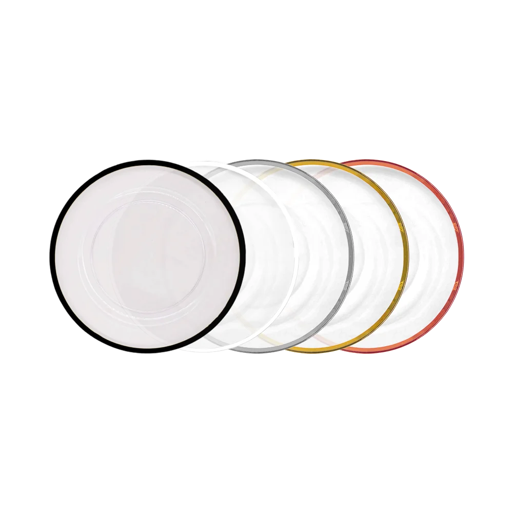 Minimalist Clear Glass Charger Plate with Colored Rim Eco-Friendly Feature Color Enamel Technique
