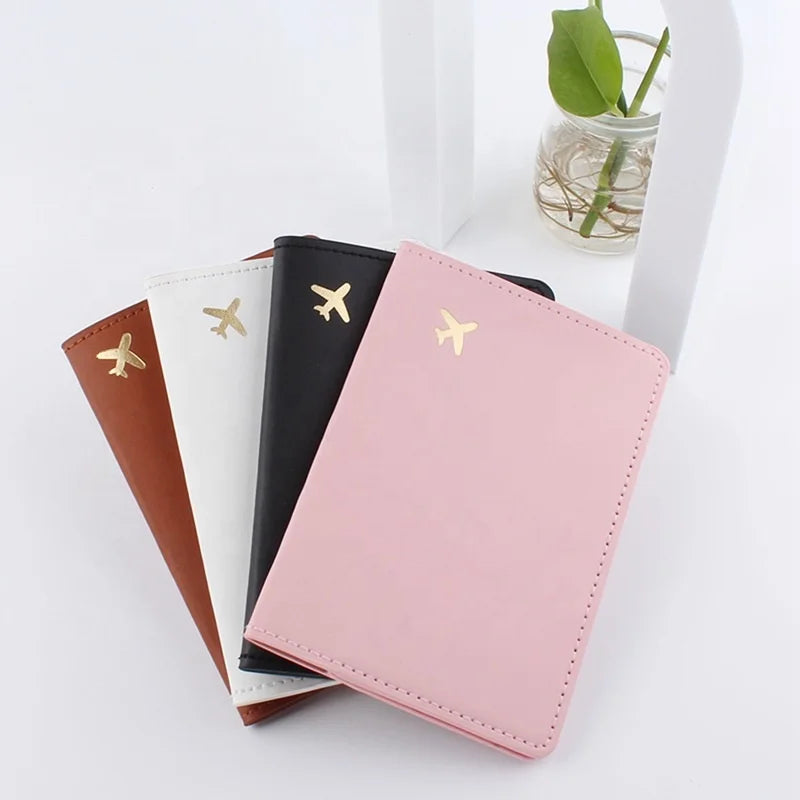 Wholesale Airplane Foil PU Leather Black White Customised Travel Passport case Cover for Women and Men
