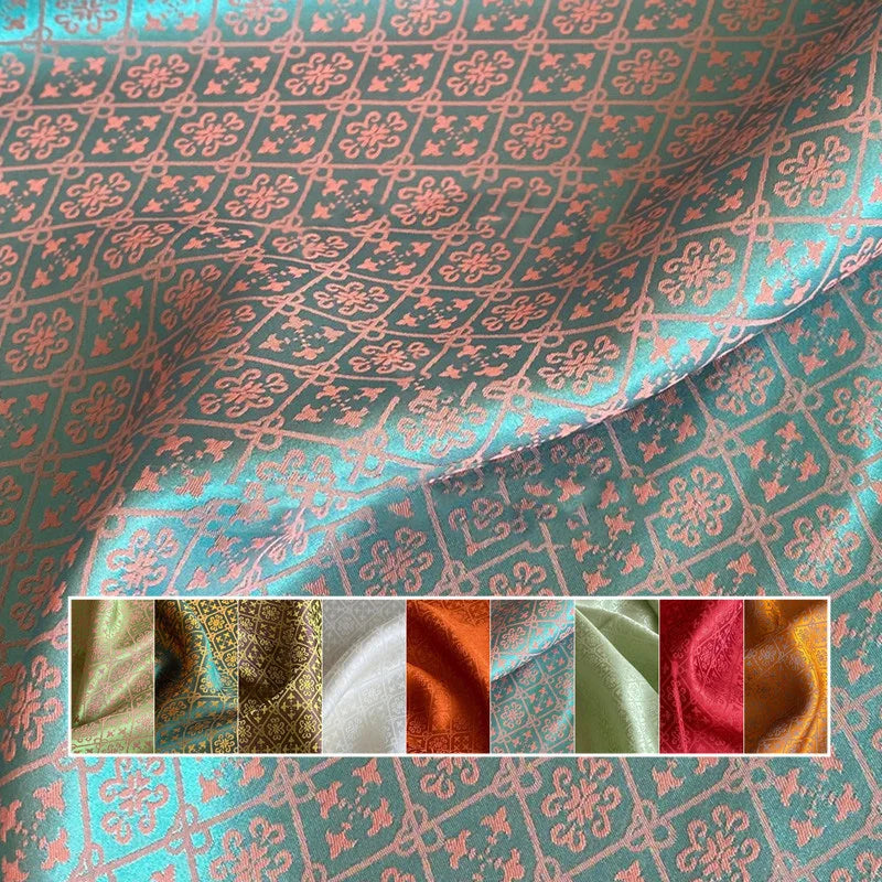 Top Quality Jacquard Satin Heavy Silk Fabric Rhombus Lattice Interwoven Cheongsam Hanbok Jacquard Fabric Silk Viscose