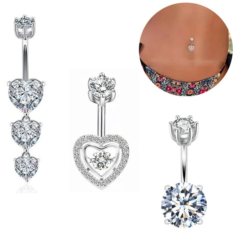 Gaby New Arrive Real Sterling Silver 925 Belly Ring Zircon Heart Belly Ring Fine Jewelry Piercing Jewelry