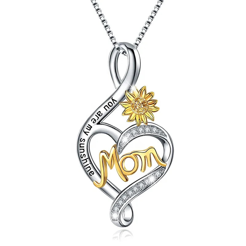 GP100 Elegant 925 Silver Sunflower Love Heart Pendant for Necklace for Mom Mother's Day Fine Jewelry Gift Daily Wear