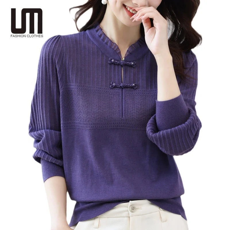 Clearance Sales Fashion Autumn Korean Style Ladies Casual Long Sleeve  Vintage Sweaters Shirt Top Blouse