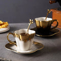 Nordic Luxury Gold Petal Ceramic Coffee Cup and Saucer Small Home Afternoon Tea Cup Set Lovers Cup
