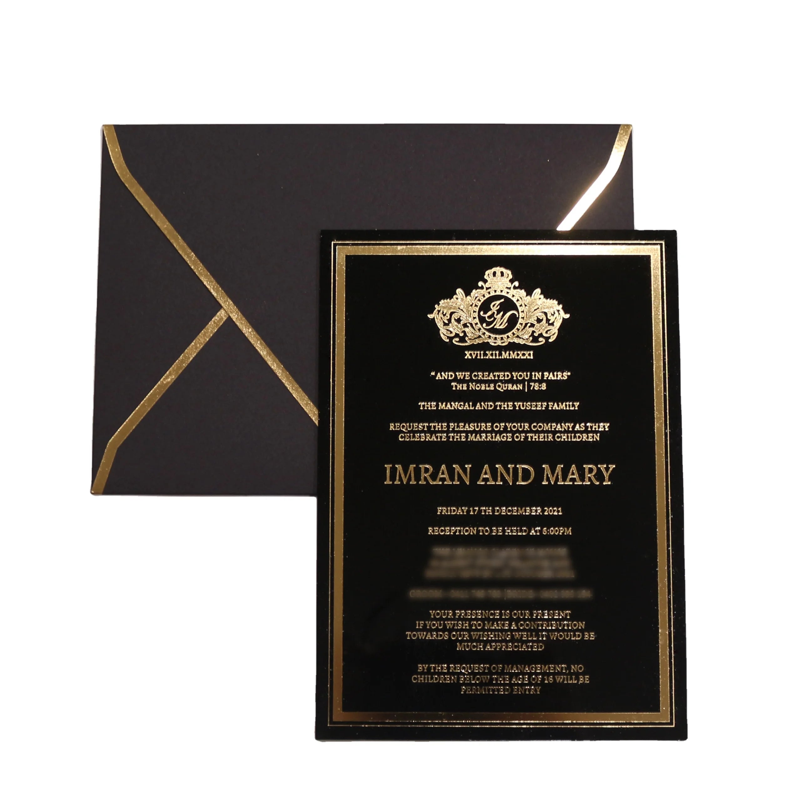 New Design Extravagant Black Color Acrylic Cards Top Grade Luxury Wedding Invitations With Black Envelope
