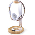 Bamboo and Aluminum Headphone Stand Hanger with Cable Holder Sturdy Desk Headset Mount Rack Headphone Display Rack Holder Stand