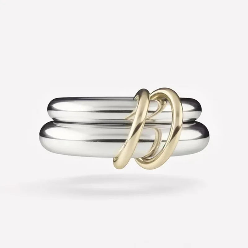 YF4180 Fashion Waterproof High End 18K Gold Plated Individuality Double Circle Linked Ring Stainless Steel Waterproof Rings